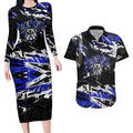 Personalized Canterbury-Bankstown Bulldogs Couples Matching Long Sleeve Bodycon Dress and Hawaiian Shirt Graffiti Grunge Abstract Urban Street Style Design