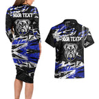 Personalized Canterbury-Bankstown Bulldogs Couples Matching Long Sleeve Bodycon Dress and Hawaiian Shirt Graffiti Grunge Abstract Urban Street Style Design