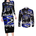 Personalized Canterbury-Bankstown Bulldogs Couples Matching Long Sleeve Bodycon Dress and Long Sleeve Button Shirt Graffiti Grunge Abstract Urban Street Style Design
