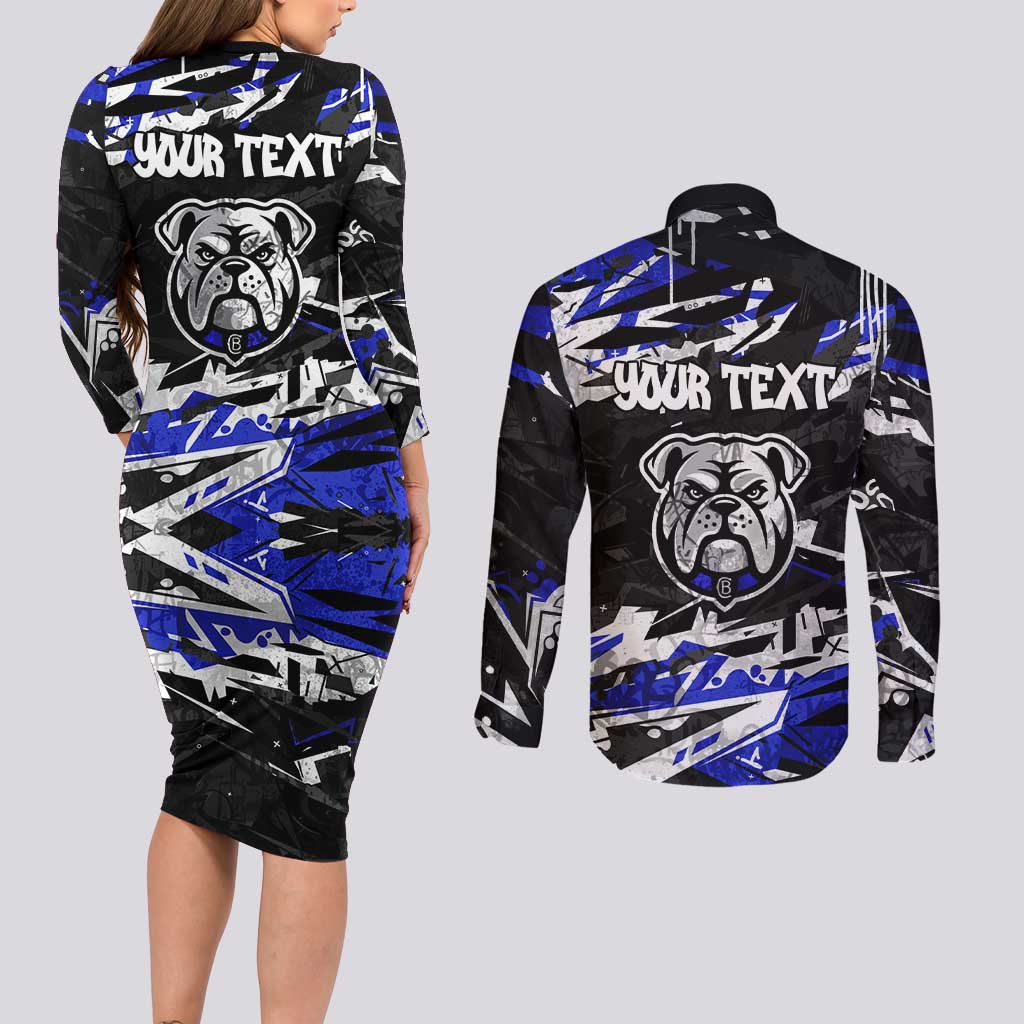 Personalized Canterbury-Bankstown Bulldogs Couples Matching Long Sleeve Bodycon Dress and Long Sleeve Button Shirt Graffiti Grunge Abstract Urban Street Style Design