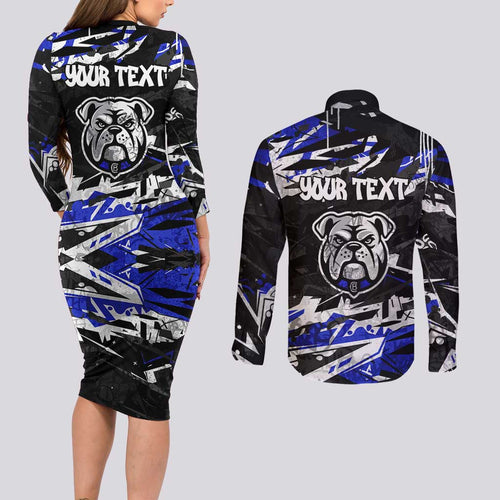 Personalized Canterbury-Bankstown Bulldogs Couples Matching Long Sleeve Bodycon Dress and Long Sleeve Button Shirt Graffiti Grunge Abstract Urban Street Style Design