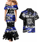 Personalized Canterbury-Bankstown Bulldogs Couples Matching Mermaid Dress and Hawaiian Shirt Graffiti Grunge Abstract Urban Street Style Design