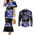 Personalized Canterbury-Bankstown Bulldogs Couples Matching Mermaid Dress and Long Sleeve Button Shirt Graffiti Grunge Abstract Urban Street Style Design