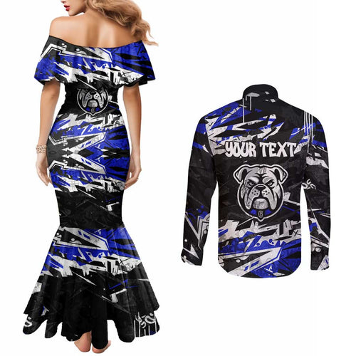 Personalized Canterbury-Bankstown Bulldogs Couples Matching Mermaid Dress and Long Sleeve Button Shirt Graffiti Grunge Abstract Urban Street Style Design