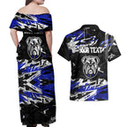 Personalized Canterbury-Bankstown Bulldogs Couples Matching Off Shoulder Maxi Dress and Hawaiian Shirt Graffiti Grunge Abstract Urban Street Style Design