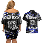 Personalized Canterbury-Bankstown Bulldogs Couples Matching Off Shoulder Short Dress and Hawaiian Shirt Graffiti Grunge Abstract Urban Street Style Design