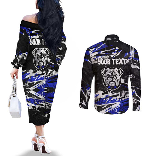 Personalized Canterbury-Bankstown Bulldogs Couples Matching Off The Shoulder Long Sleeve Dress and Long Sleeve Button Shirt Graffiti Grunge Abstract Urban Street Style Design