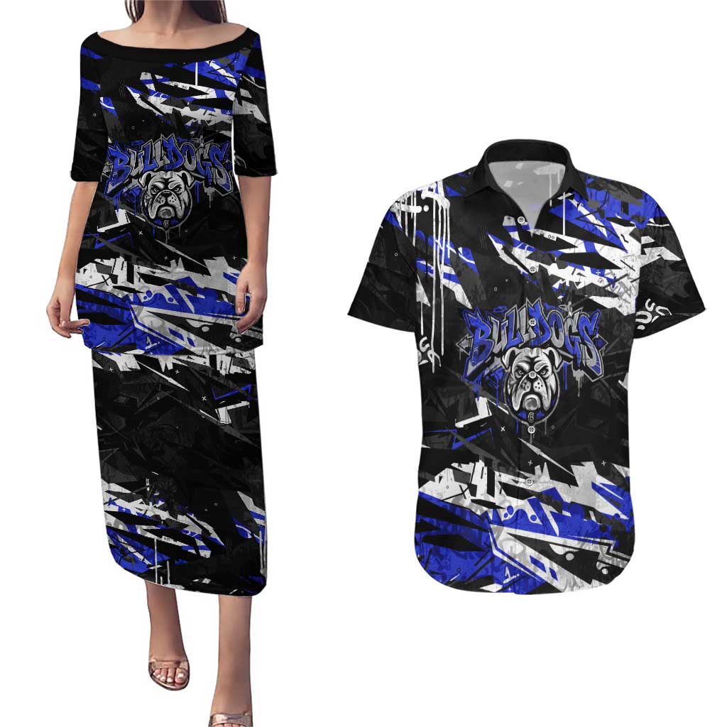 Personalized Canterbury-Bankstown Bulldogs Couples Matching Puletasi and Hawaiian Shirt Graffiti Grunge Abstract Urban Street Style Design