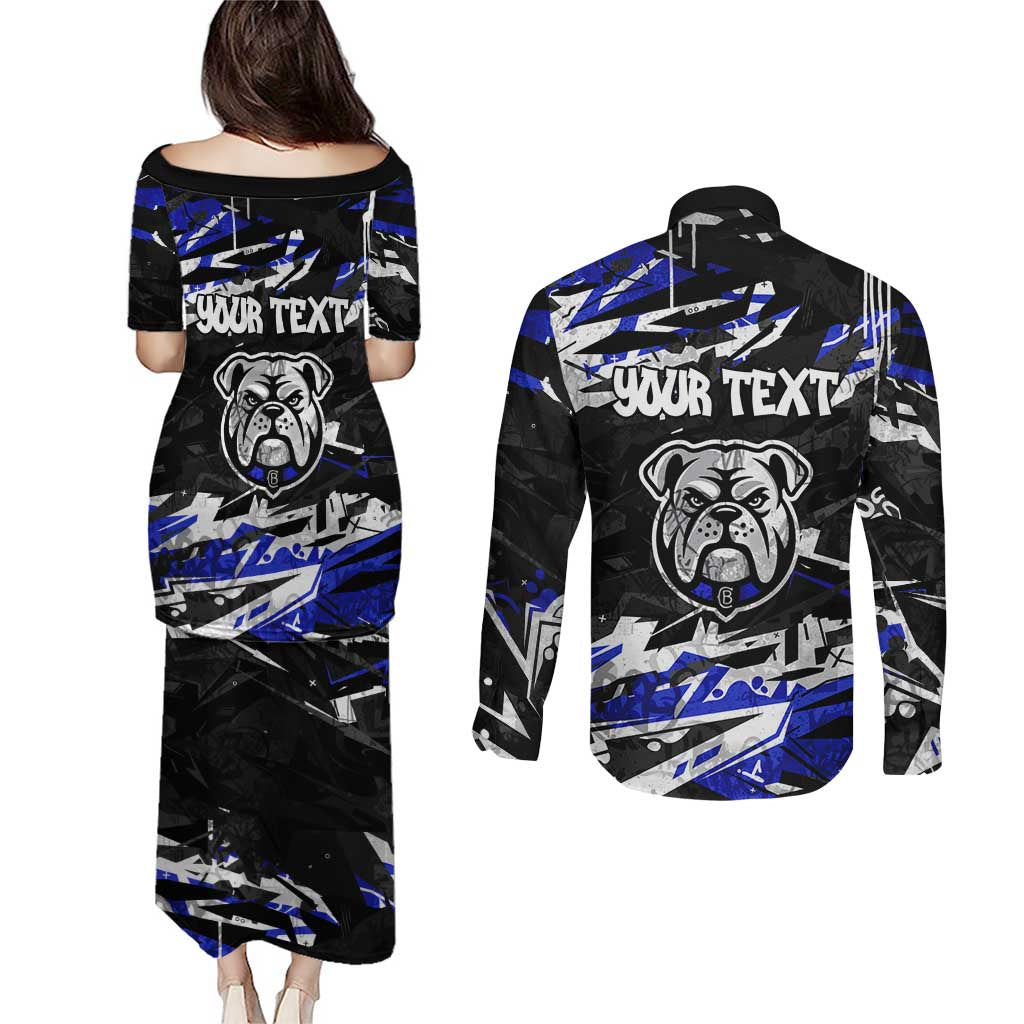 Personalized Canterbury-Bankstown Bulldogs Couples Matching Puletasi and Long Sleeve Button Shirt Graffiti Grunge Abstract Urban Street Style Design