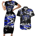 Personalized Canterbury-Bankstown Bulldogs Couples Matching Short Sleeve Bodycon Dress and Hawaiian Shirt Graffiti Grunge Abstract Urban Street Style Design