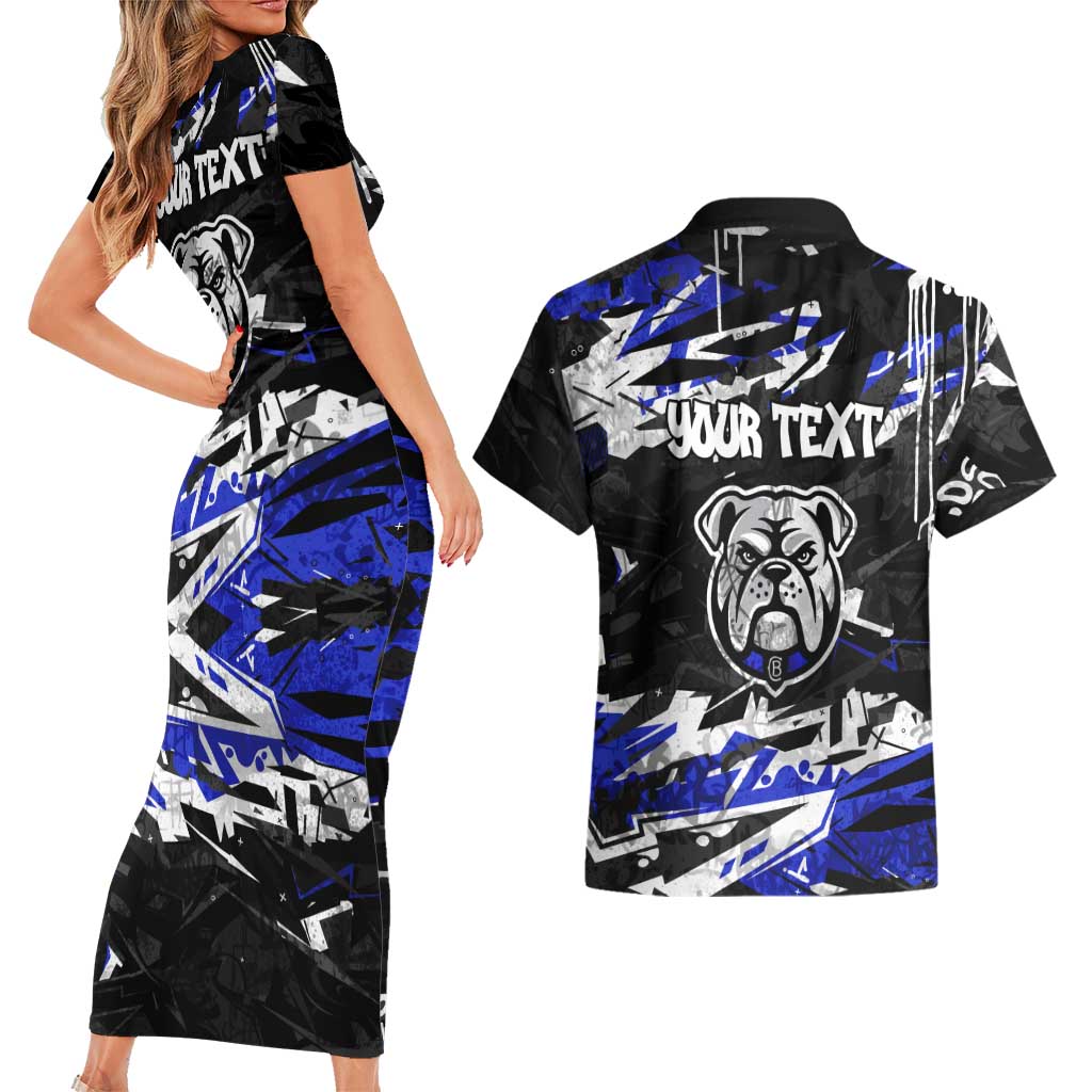 Personalized Canterbury-Bankstown Bulldogs Couples Matching Short Sleeve Bodycon Dress and Hawaiian Shirt Graffiti Grunge Abstract Urban Street Style Design