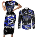Personalized Canterbury-Bankstown Bulldogs Couples Matching Short Sleeve Bodycon Dress and Long Sleeve Button Shirt Graffiti Grunge Abstract Urban Street Style Design