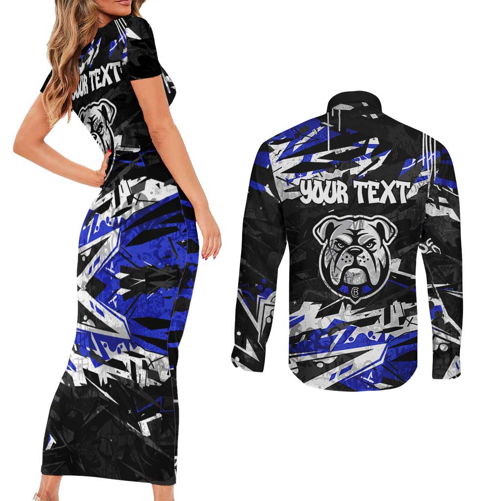 Personalized Canterbury-Bankstown Bulldogs Couples Matching Short Sleeve Bodycon Dress and Long Sleeve Button Shirt Graffiti Grunge Abstract Urban Street Style Design