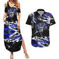 Personalized Canterbury-Bankstown Bulldogs Couples Matching Summer Maxi Dress and Hawaiian Shirt Graffiti Grunge Abstract Urban Street Style Design