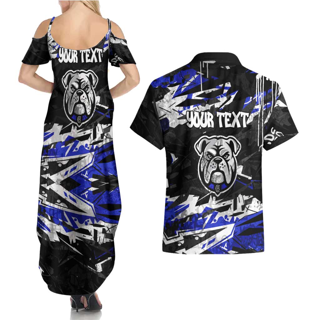 Personalized Canterbury-Bankstown Bulldogs Couples Matching Summer Maxi Dress and Hawaiian Shirt Graffiti Grunge Abstract Urban Street Style Design