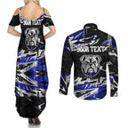 Personalized Canterbury-Bankstown Bulldogs Couples Matching Summer Maxi Dress and Long Sleeve Button Shirt Graffiti Grunge Abstract Urban Street Style Design