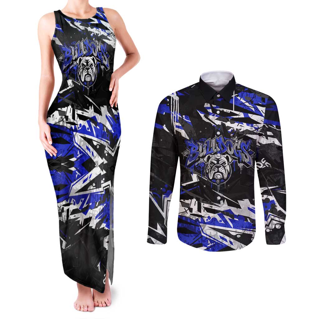Personalized Canterbury-Bankstown Bulldogs Couples Matching Tank Maxi Dress and Long Sleeve Button Shirt Graffiti Grunge Abstract Urban Street Style Design