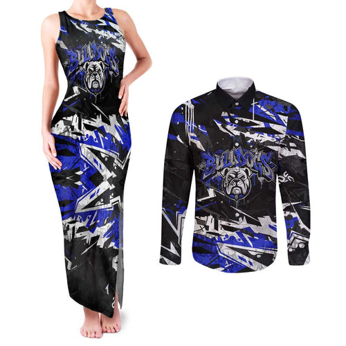 Personalized Canterbury-Bankstown Bulldogs Couples Matching Tank Maxi Dress and Long Sleeve Button Shirt Graffiti Grunge Abstract Urban Street Style Design