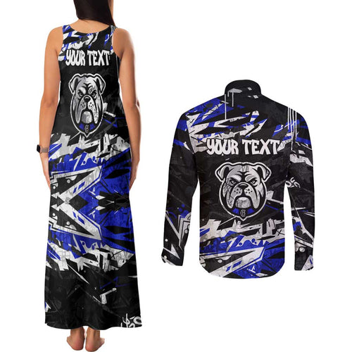 Personalized Canterbury-Bankstown Bulldogs Couples Matching Tank Maxi Dress and Long Sleeve Button Shirt Graffiti Grunge Abstract Urban Street Style Design