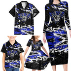 Personalized Canterbury-Bankstown Bulldogs Family Matching Long Sleeve Bodycon Dress and Hawaiian Shirt Graffiti Grunge Abstract Urban Street Style Design