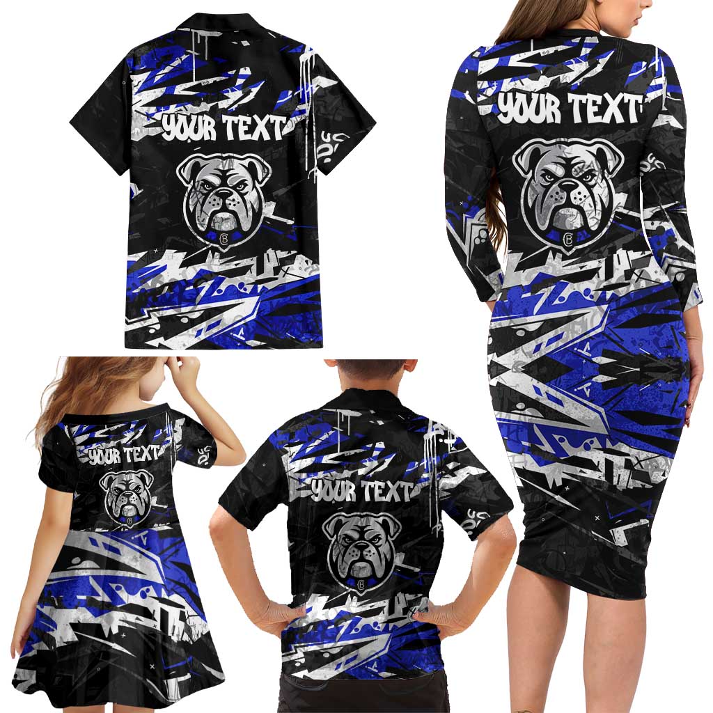 Personalized Canterbury-Bankstown Bulldogs Family Matching Long Sleeve Bodycon Dress and Hawaiian Shirt Graffiti Grunge Abstract Urban Street Style Design