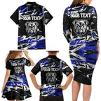 Personalized Canterbury-Bankstown Bulldogs Family Matching Long Sleeve Bodycon Dress and Hawaiian Shirt Graffiti Grunge Abstract Urban Street Style Design