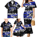 Personalized Canterbury-Bankstown Bulldogs Family Matching Mermaid Dress and Hawaiian Shirt Graffiti Grunge Abstract Urban Street Style Design