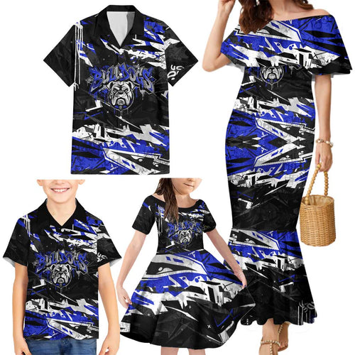 Personalized Canterbury-Bankstown Bulldogs Family Matching Mermaid Dress and Hawaiian Shirt Graffiti Grunge Abstract Urban Street Style Design