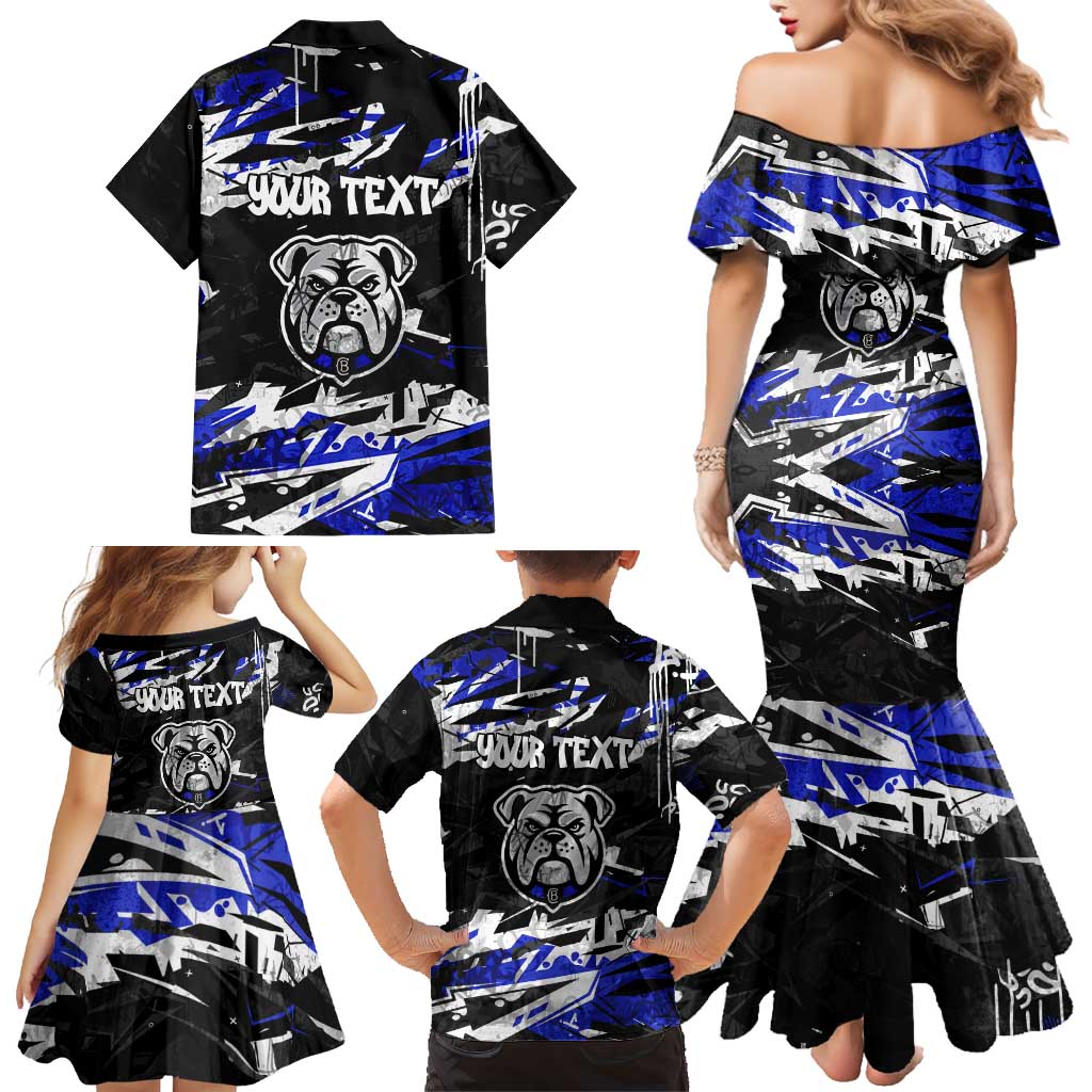 Personalized Canterbury-Bankstown Bulldogs Family Matching Mermaid Dress and Hawaiian Shirt Graffiti Grunge Abstract Urban Street Style Design