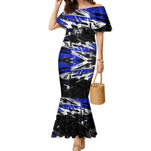 Personalized Canterbury-Bankstown Bulldogs Family Matching Mermaid Dress and Hawaiian Shirt Graffiti Grunge Abstract Urban Street Style Design