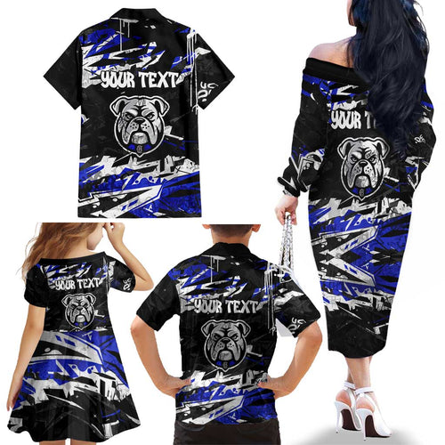 Personalized Canterbury-Bankstown Bulldogs Family Matching Off The Shoulder Long Sleeve Dress and Hawaiian Shirt Graffiti Grunge Abstract Urban Street Style Design