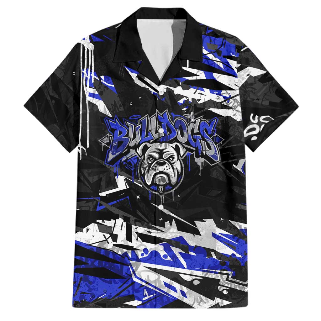 Personalized Canterbury-Bankstown Bulldogs Family Matching Off The Shoulder Long Sleeve Dress and Hawaiian Shirt Graffiti Grunge Abstract Urban Street Style Design