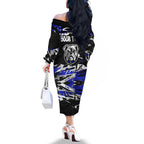 Personalized Canterbury-Bankstown Bulldogs Family Matching Off The Shoulder Long Sleeve Dress and Hawaiian Shirt Graffiti Grunge Abstract Urban Street Style Design