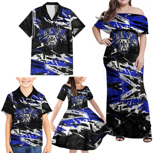 Personalized Canterbury-Bankstown Bulldogs Family Matching Off Shoulder Maxi Dress and Hawaiian Shirt Graffiti Grunge Abstract Urban Street Style Design