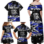 Personalized Canterbury-Bankstown Bulldogs Family Matching Off Shoulder Maxi Dress and Hawaiian Shirt Graffiti Grunge Abstract Urban Street Style Design
