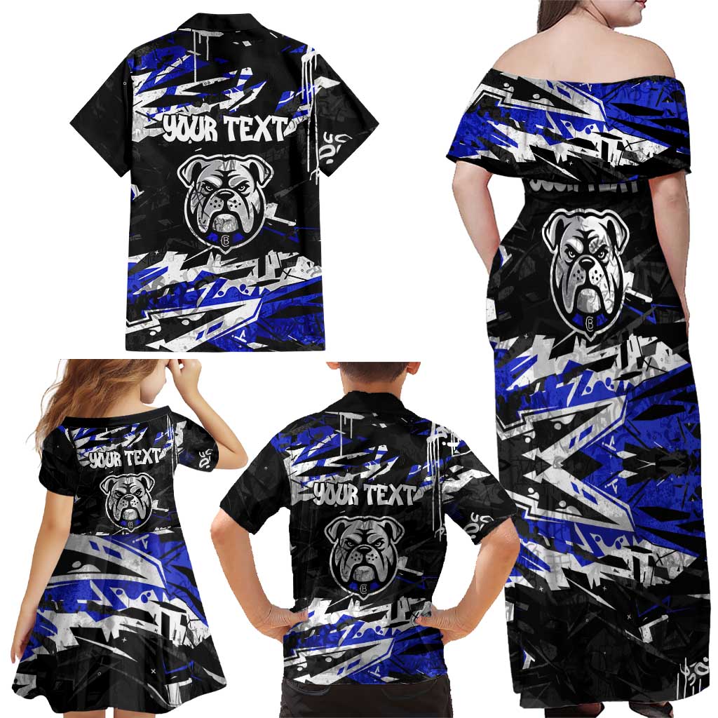 Personalized Canterbury-Bankstown Bulldogs Family Matching Off Shoulder Maxi Dress and Hawaiian Shirt Graffiti Grunge Abstract Urban Street Style Design