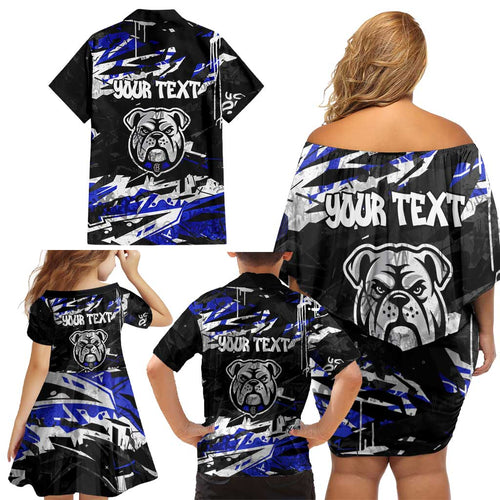 Personalized Canterbury-Bankstown Bulldogs Family Matching Off Shoulder Short Dress and Hawaiian Shirt Graffiti Grunge Abstract Urban Street Style Design