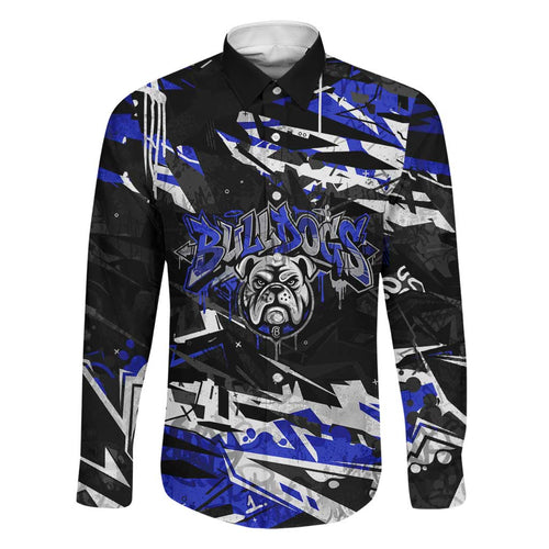 Personalized Canterbury-Bankstown Bulldogs Family Matching Off Shoulder Short Dress and Hawaiian Shirt Graffiti Grunge Abstract Urban Street Style Design