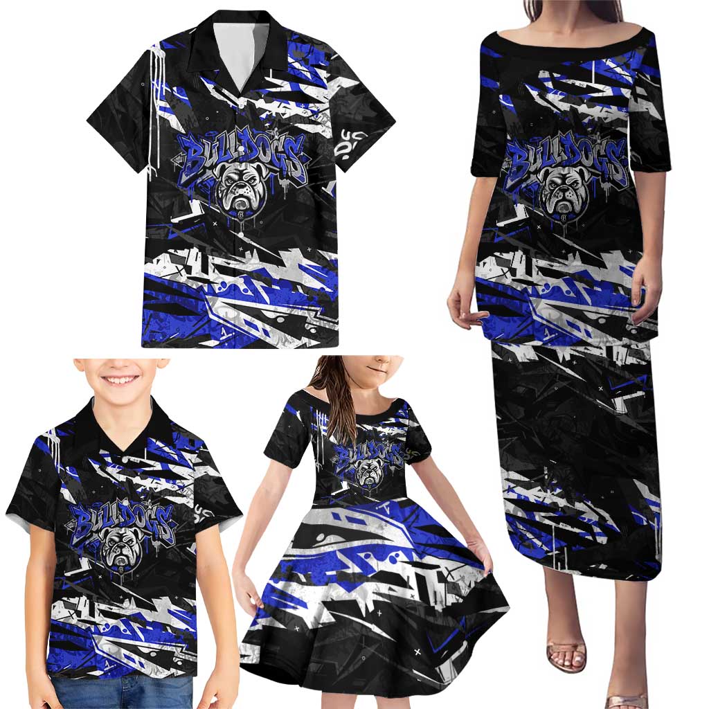 Personalized Canterbury-Bankstown Bulldogs Family Matching Puletasi and Hawaiian Shirt Graffiti Grunge Abstract Urban Street Style Design