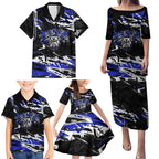 Personalized Canterbury-Bankstown Bulldogs Family Matching Puletasi and Hawaiian Shirt Graffiti Grunge Abstract Urban Street Style Design