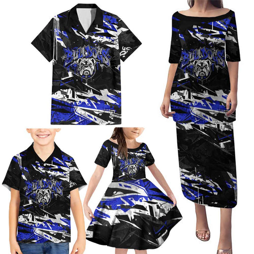 Personalized Canterbury-Bankstown Bulldogs Family Matching Puletasi and Hawaiian Shirt Graffiti Grunge Abstract Urban Street Style Design