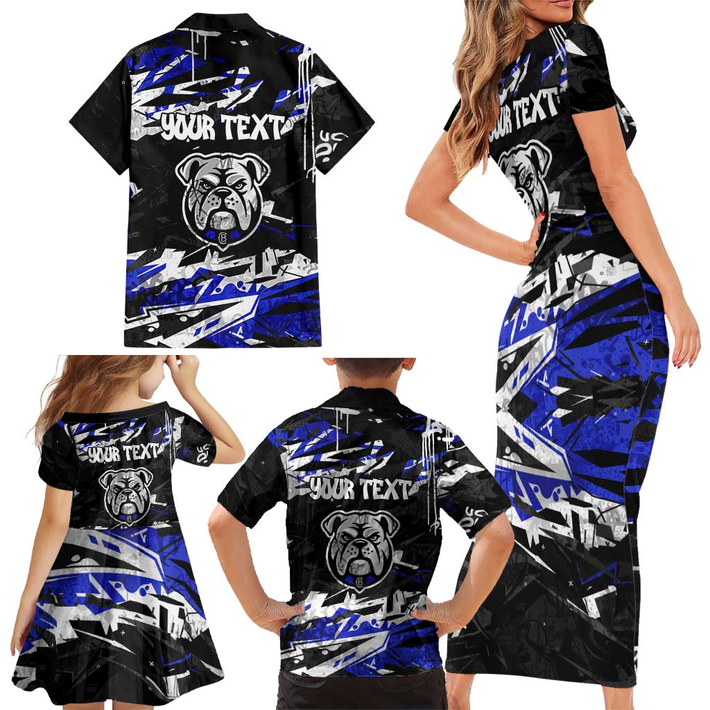 Personalized Canterbury-Bankstown Bulldogs Family Matching Short Sleeve Bodycon Dress and Hawaiian Shirt Graffiti Grunge Abstract Urban Street Style Design