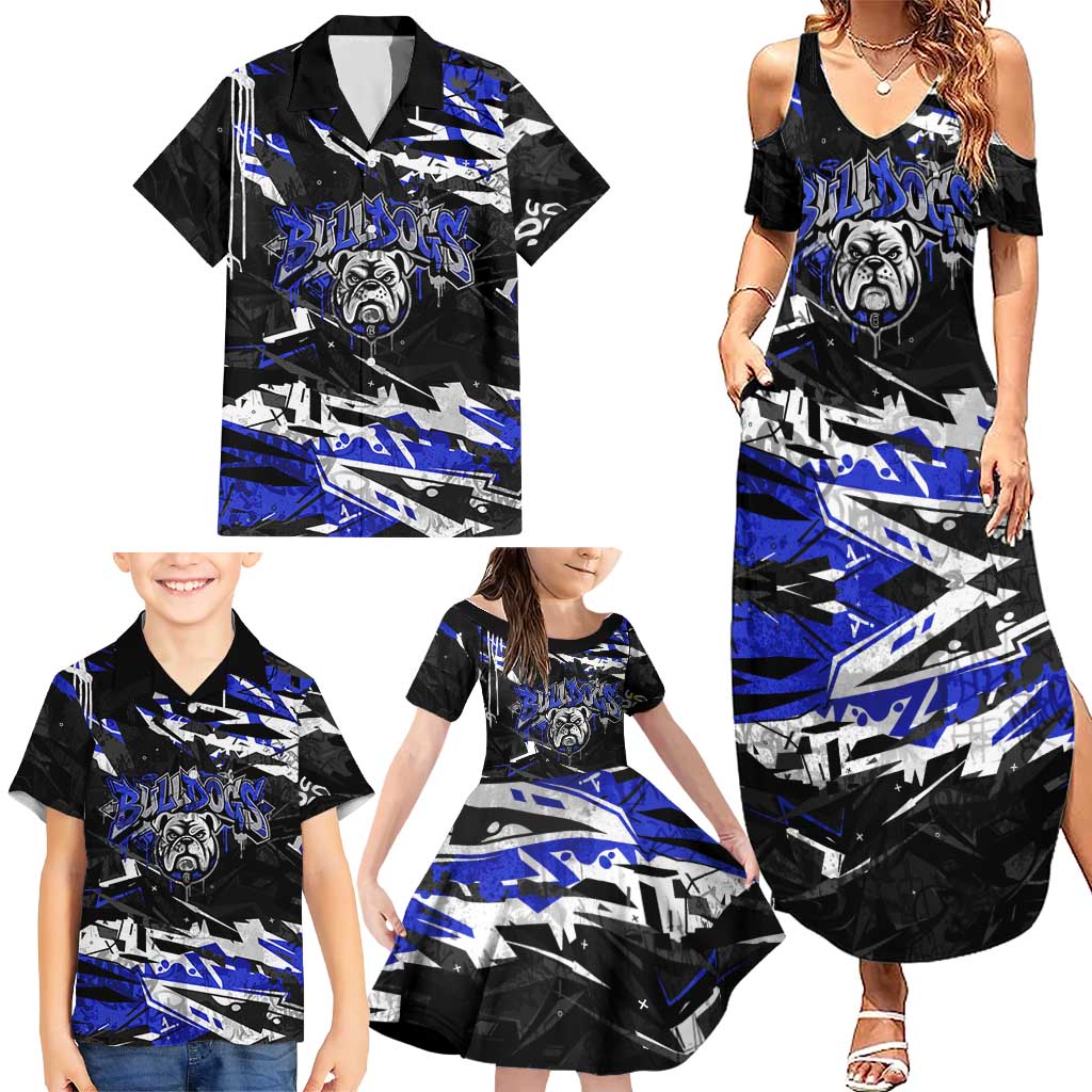 Personalized Canterbury-Bankstown Bulldogs Family Matching Summer Maxi Dress and Hawaiian Shirt Graffiti Grunge Abstract Urban Street Style Design