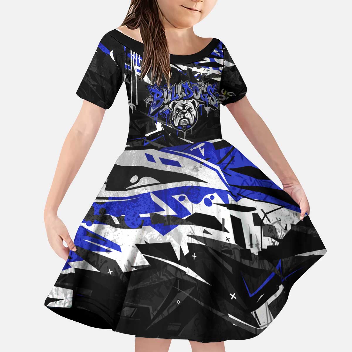 Personalized Canterbury-Bankstown Bulldogs Kid Short Sleeve Dress Graffiti Grunge Abstract Urban Street Style Design