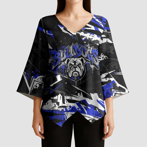 Personalized Canterbury-Bankstown Bulldogs Kimono Sleeve Blouse Graffiti Grunge Abstract Urban Street Style Design