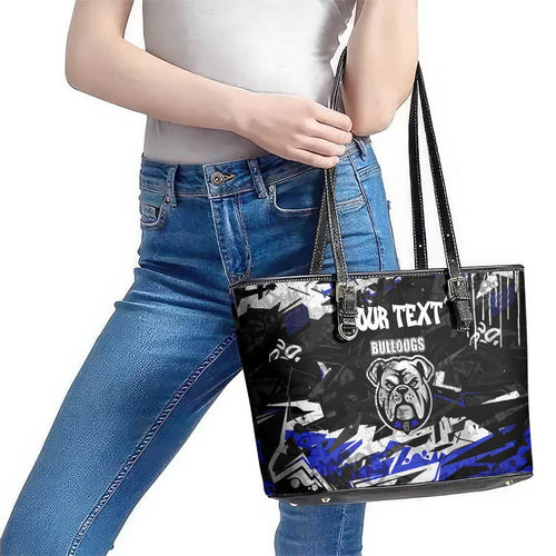 Personalized Canterbury-Bankstown Bulldogs Leather Tote Bag Graffiti Grunge Abstract Urban Street Style Design