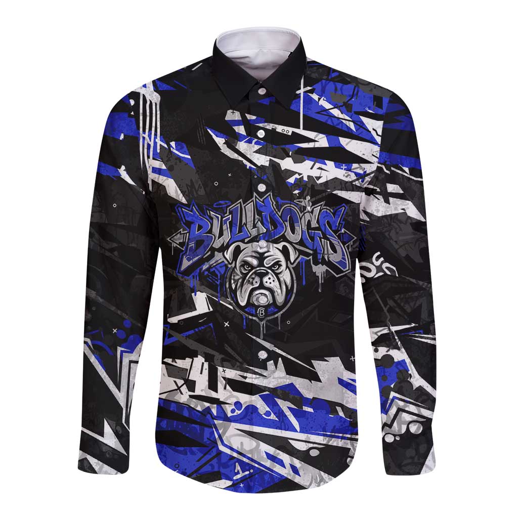 Personalized Canterbury-Bankstown Bulldogs Long Sleeve Button Shirt Graffiti Grunge Abstract Urban Street Style Design