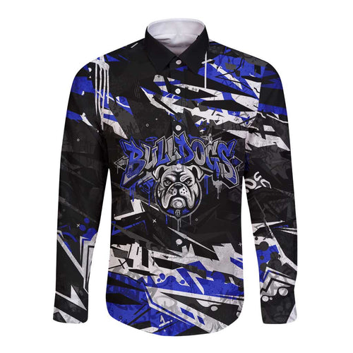 Personalized Canterbury-Bankstown Bulldogs Long Sleeve Button Shirt Graffiti Grunge Abstract Urban Street Style Design