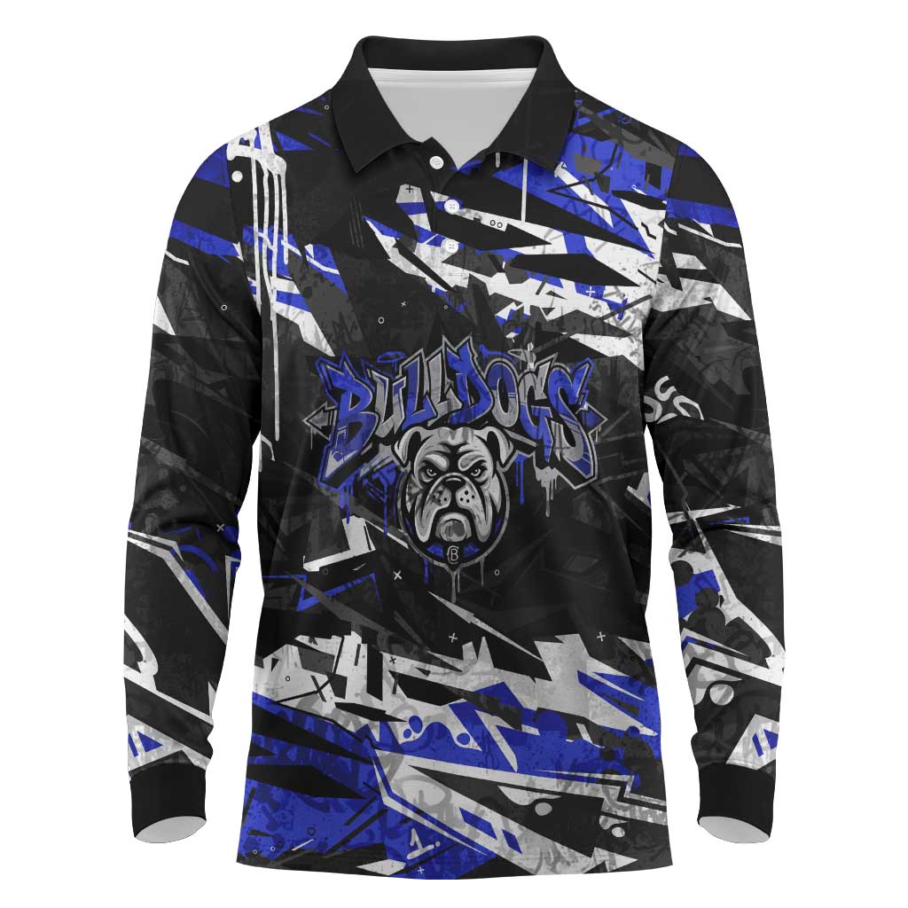 Personalized Canterbury-Bankstown Bulldogs Long Sleeve Polo Shirt Graffiti Grunge Abstract Urban Street Style Design