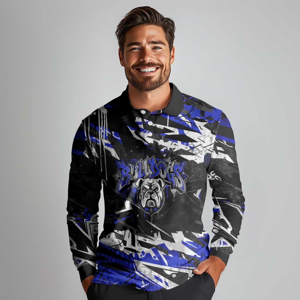 Personalized Canterbury-Bankstown Bulldogs Long Sleeve Polo Shirt Graffiti Grunge Abstract Urban Street Style Design